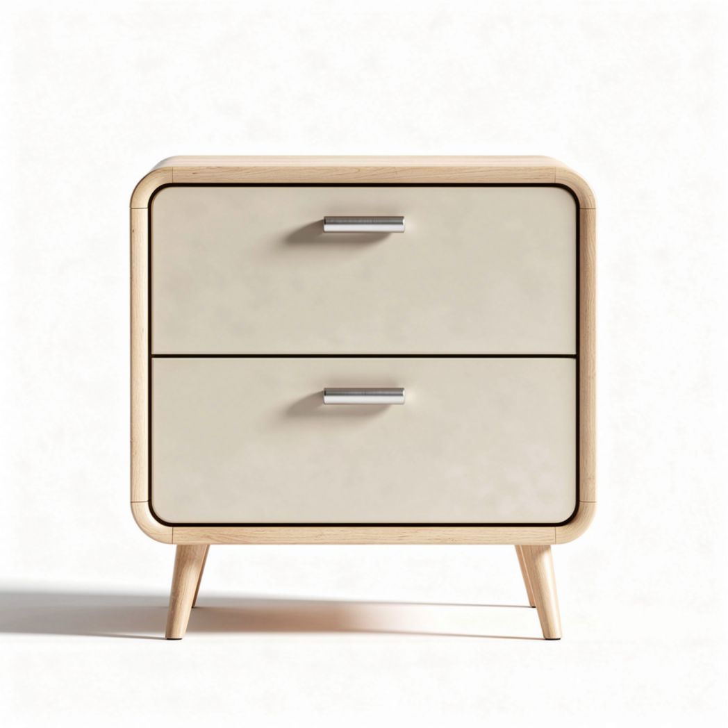 Wooden nightstand with two drawers and silver handles 50 x 40 x 45cm