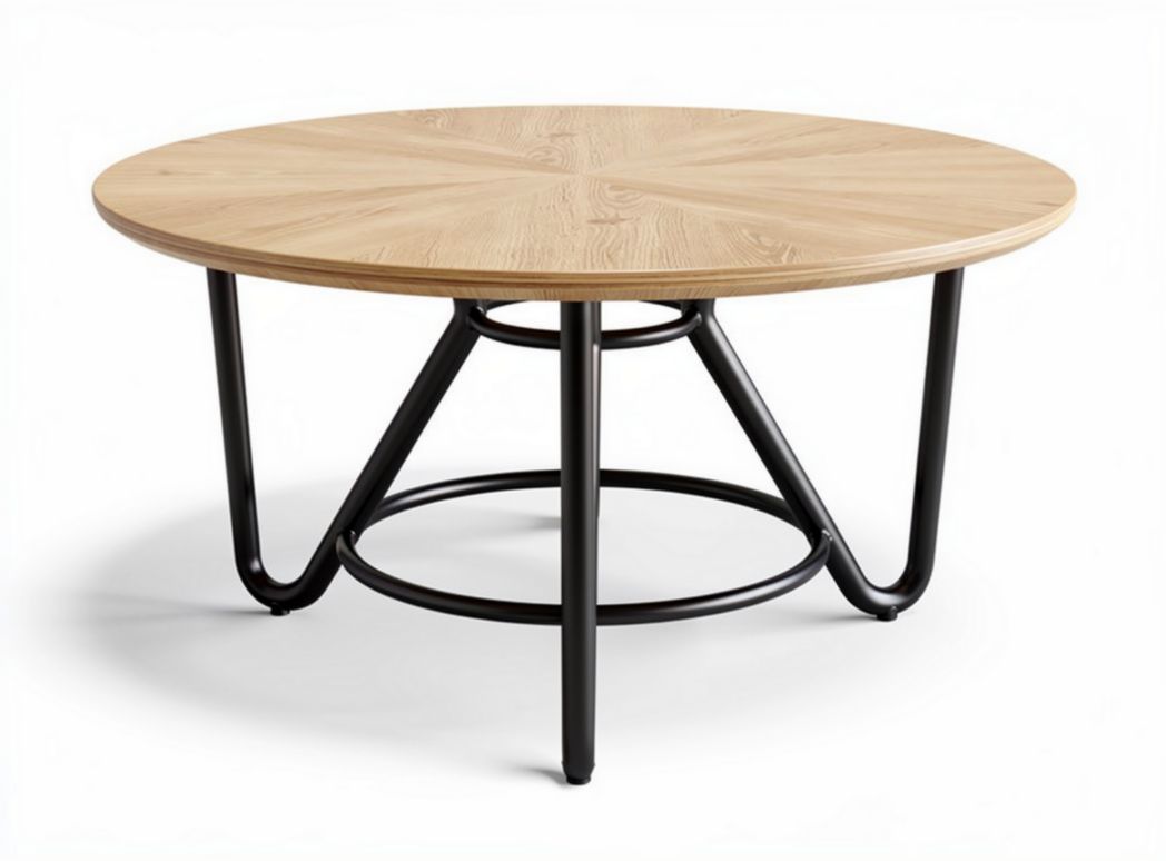Wooden round coffee table with metal legs 80 x 80 x 45cm for living room