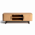 Natural wood TV stand with storage drawers and metal legs 150 x 40 x 50cm