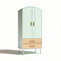 Green and wood finish wardrobe with two doors and two drawers 50 x 100 x 180cm
