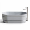 Freestanding oval bathtub with brushed nickel faucet in light grey 150 x 75 x 60cm