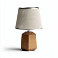 Wooden table lamp with fabric shade and geometric design 20 x 20 x 35cm