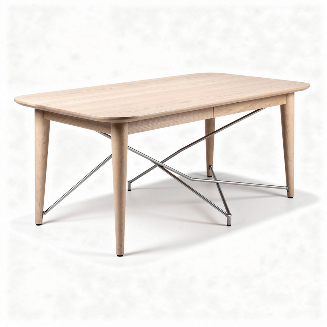 Wooden dining table with chrome legs 150 x 80 x 75cm natural finish