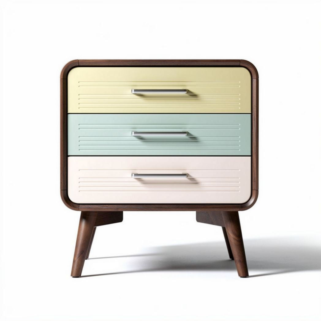 Three-drawer nightstand with wooden frame and pastel color finishes 60 x 40 x 55cm