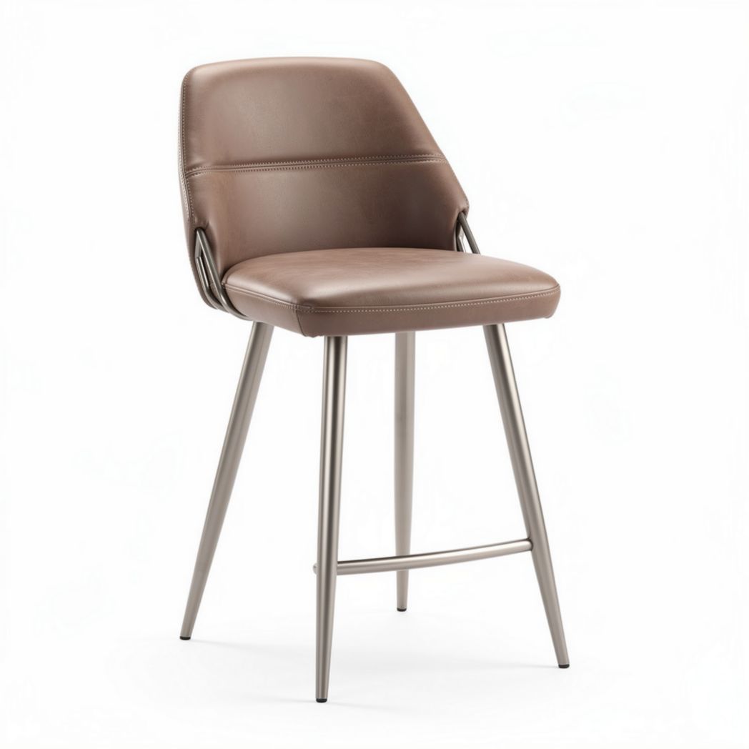 Brown leather bar stool with stainless steel legs 45 x 45 x 100cm