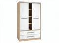 Wooden wardrobe with sliding doors and shelves 180 x 90 x 50cm in white and natural finish
