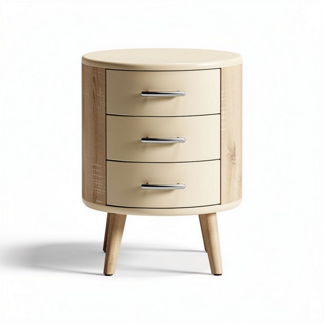 Wooden nightstand with three drawers in cream color 45 x 45 x 50cm