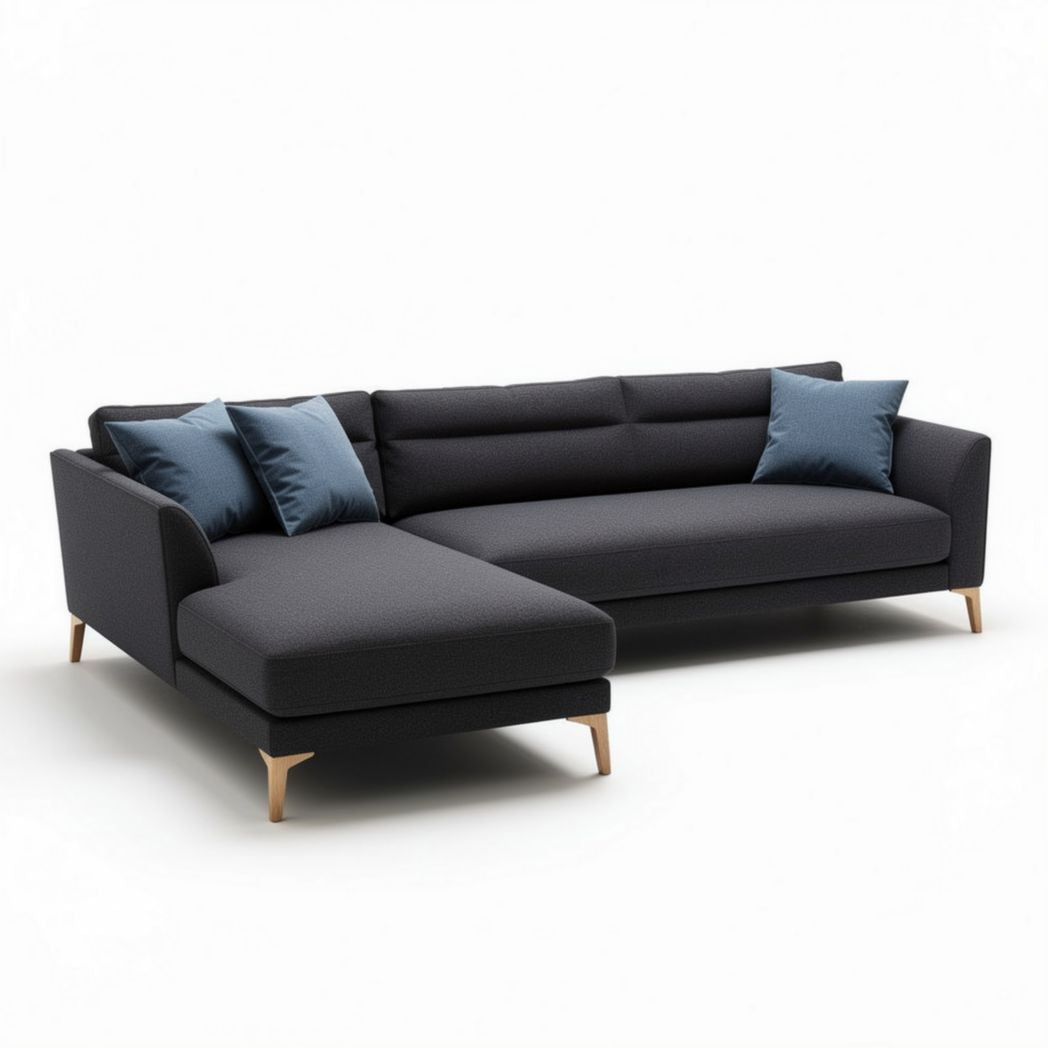 Modern sectional sofa with chaise lounge in dark gray fabric 240 x 90 x 75cm