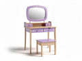 Kids vanity set with mirror and storage drawers wooden material purple color 80 x 40 x 140cm