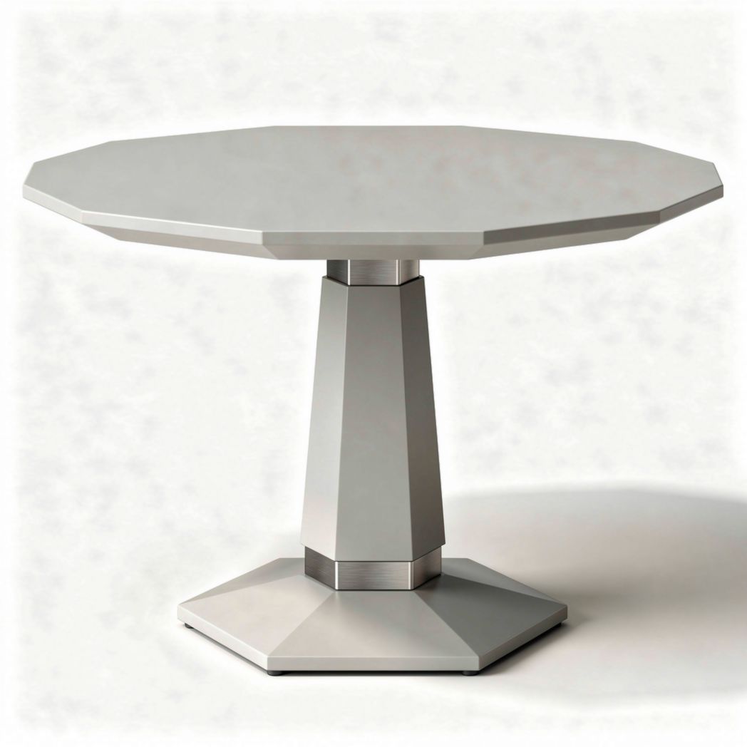 Octagonal dining table with metal base in silver 80 x 80 x 75cm
